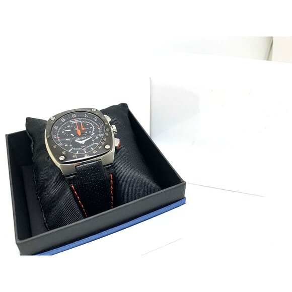 Seiko Sportura Men's Watch 7L22-0AD0 Kinetic Chronograph Black Orange Leather - Picture 3 of 15